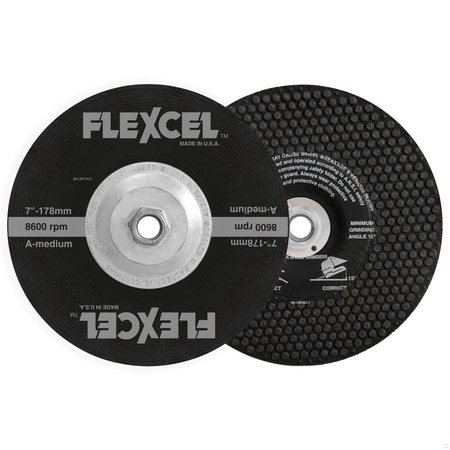 FLEXOVIT Flexcel Semi-Flexible Depressed Center Wheel, 7 in Dia x 1/8 in THK, A60 Grit, Aluminum Oxide Abrasi S7900H